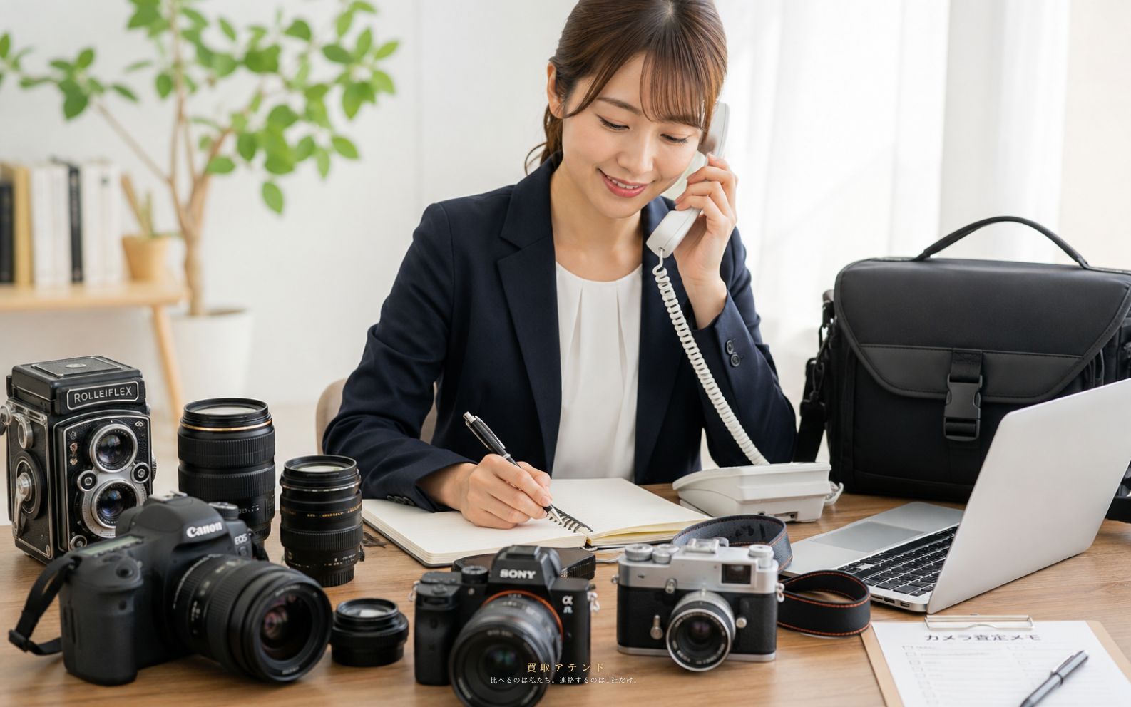 カメラの出張買取について買取アテンドが相談内容を確認しているイメージ