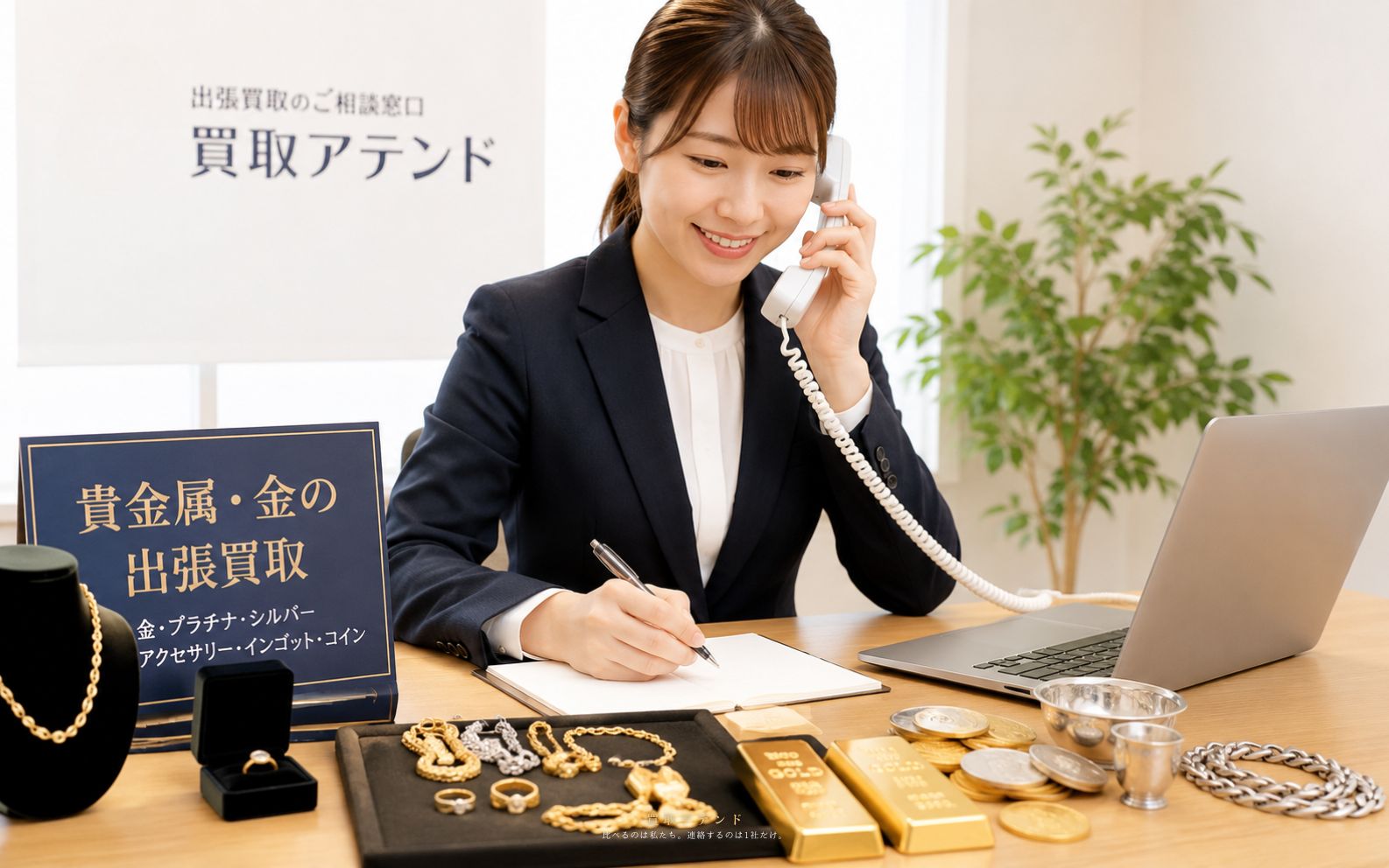 貴金属・金の出張買取相談を確認する買取アテンドスタッフ 貴金属・金の出張買取について買取アテンドが相談内容を確認しているイメージ