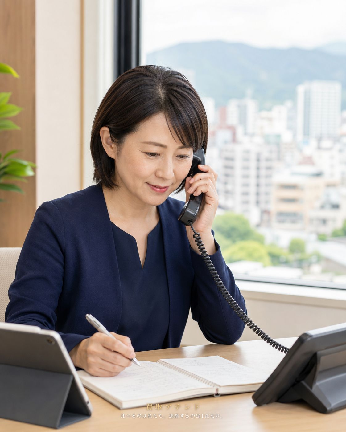 八王子市の出張買取相談を電話確認する日本人スタッフ 日本人スタッフが八王子市の出張買取相談内容を電話で確認しているイメージ