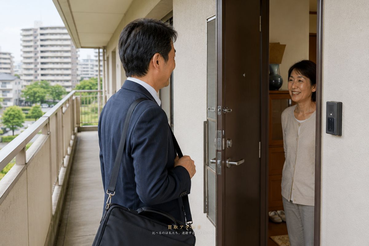 板橋区の住宅へ出張買取スタッフが訪問するイメージ 板橋区のマンションや戸建てへ出張買取スタッフが訪問するイメージ