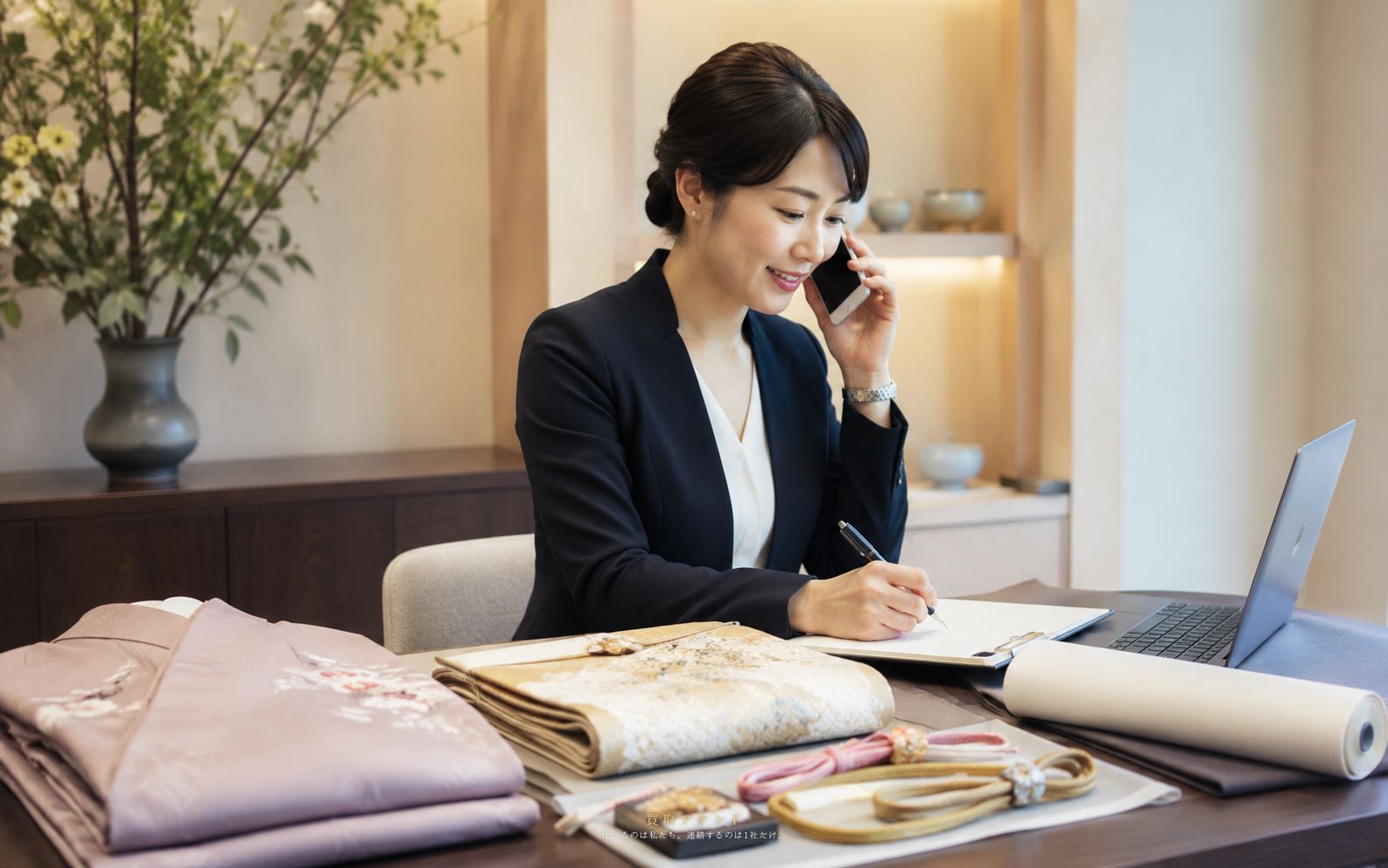 着物の出張買取について買取アテンドが相談内容を確認しているイメージ