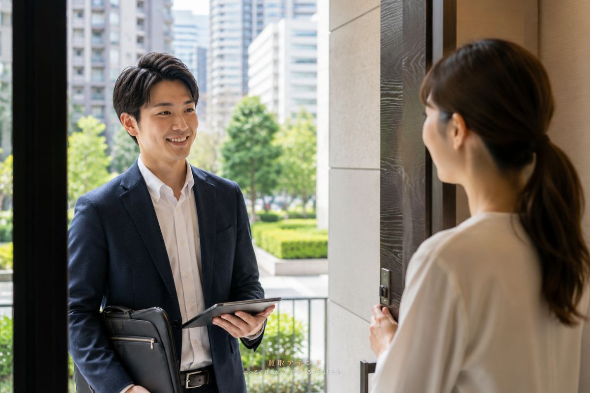 品川区のマンションへ出張買取スタッフが訪問するイメージ