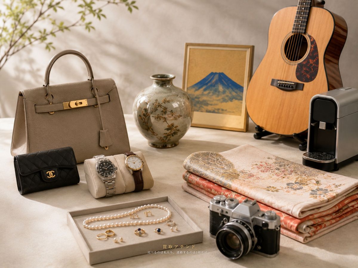 東京都で出張買取を相談できるブランド品・時計・ジュエリー・カメラ・着物・骨董品・楽器・家電のイメージ