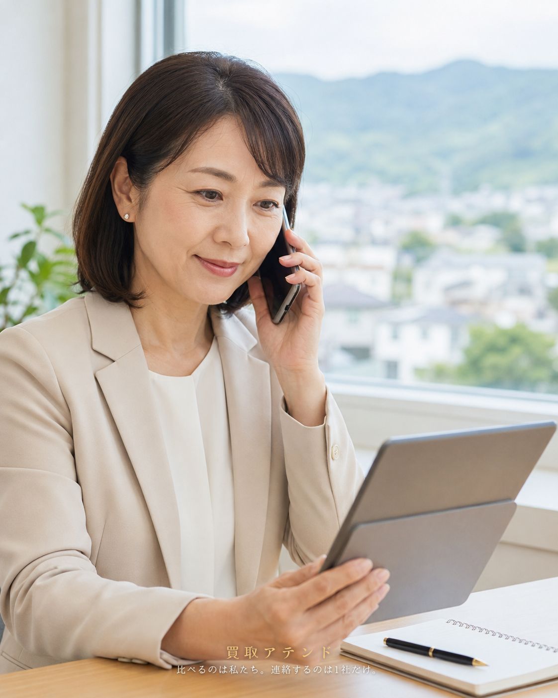 あきる野市の出張買取相談を電話確認する日本人スタッフ 日本人スタッフがあきる野市の出張買取相談内容を電話で確認しているイメージ