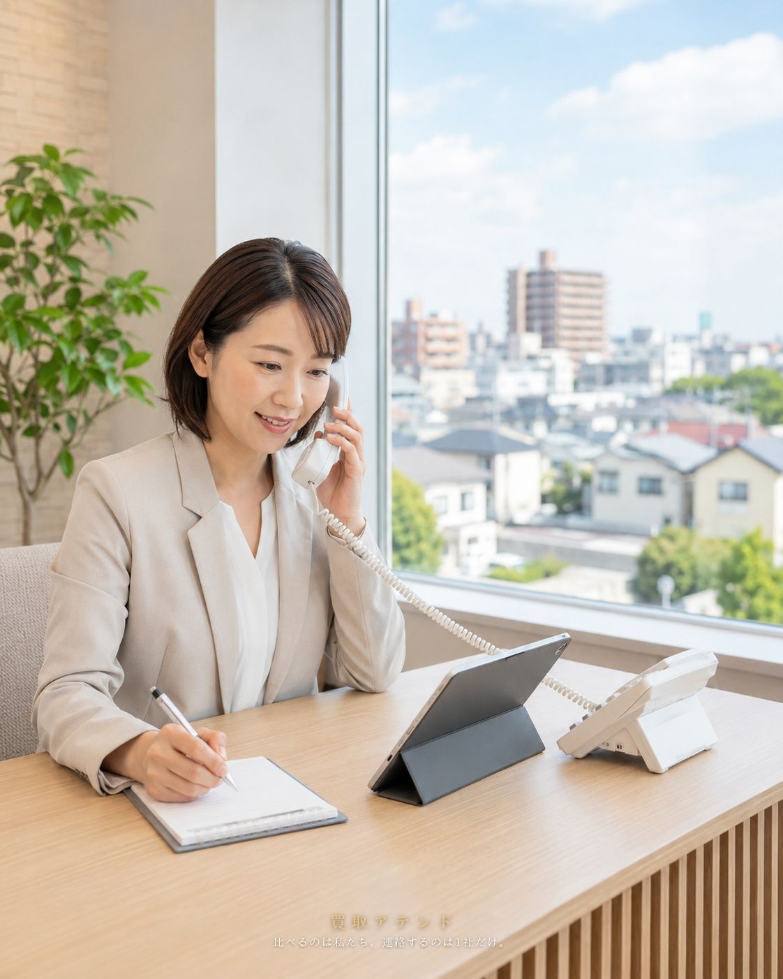 昭島市の出張買取相談を電話確認する日本人スタッフ 日本人スタッフが昭島市の出張買取相談内容を電話で確認しているイメージ