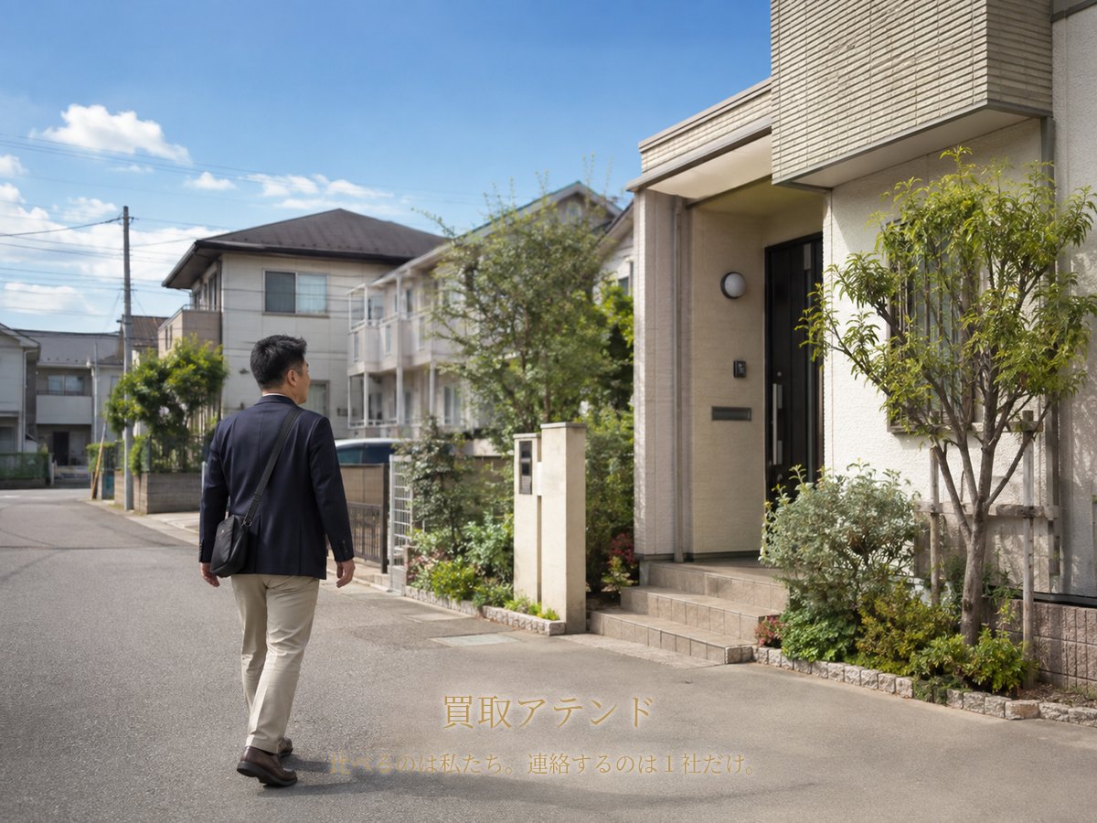 千葉県の住宅街で日本人スタッフが戸建て住宅へ向かっているイメージ