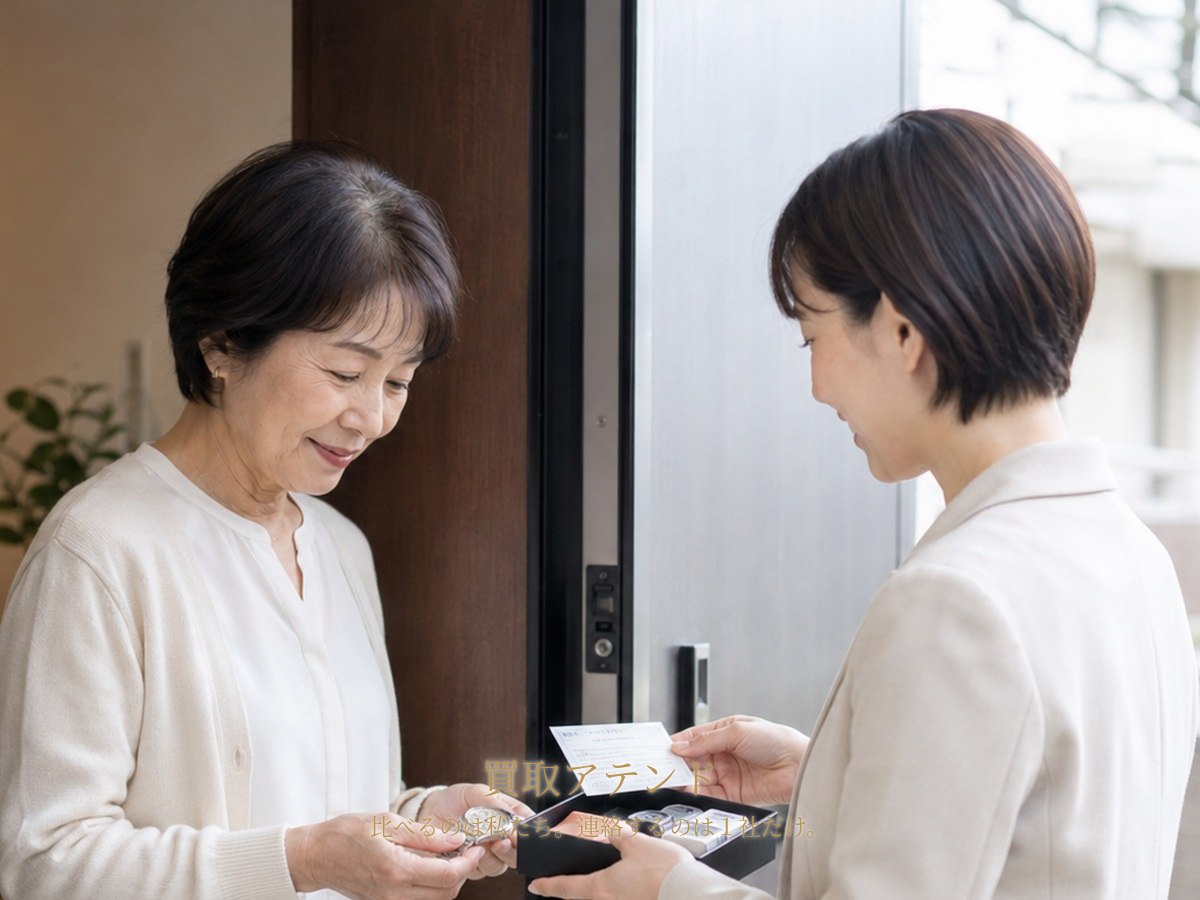茅ヶ崎市の住宅玄関で住人が室内側から紹介先スタッフと訪問時の確認をしている様子