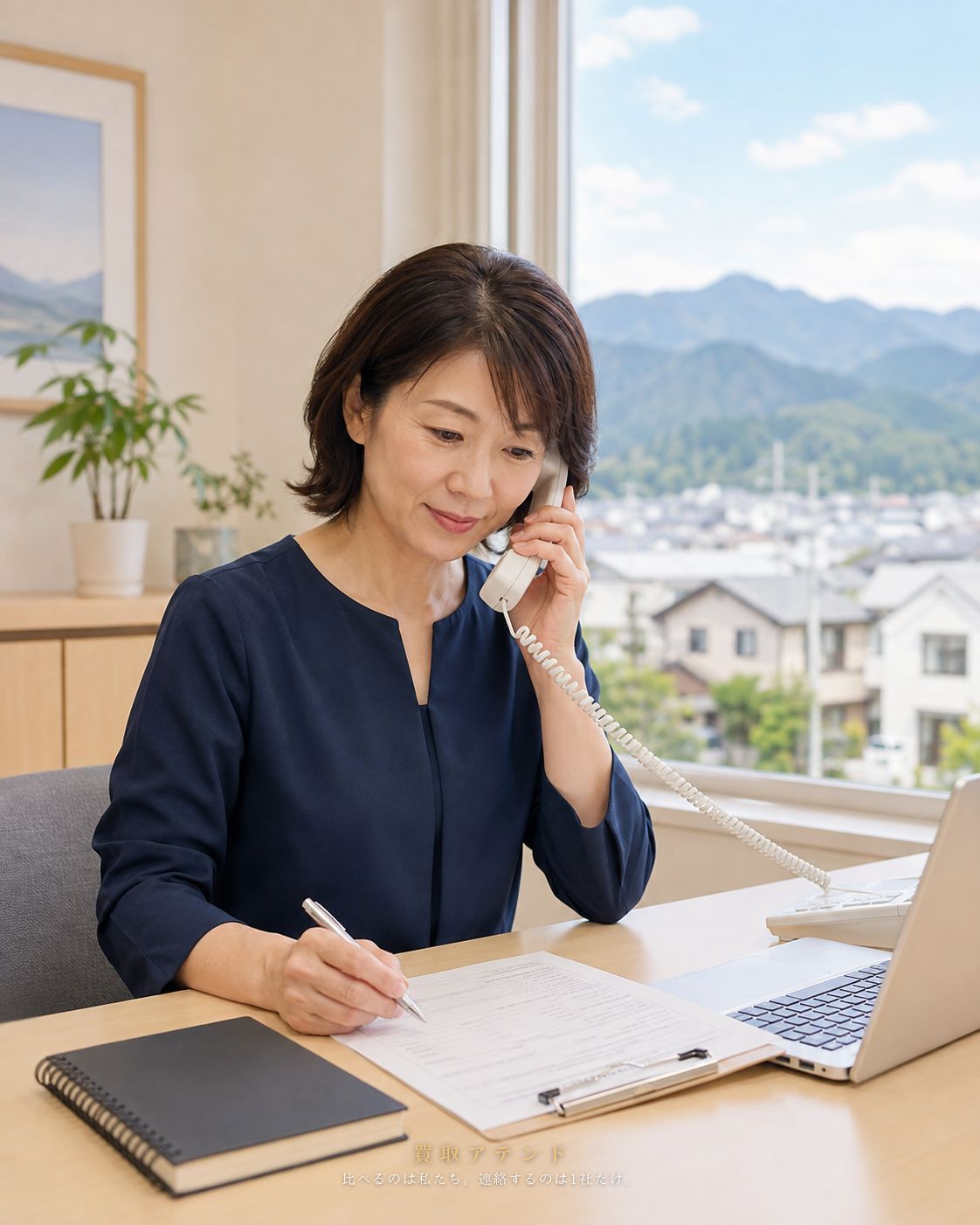 福生市の出張買取相談を電話確認する日本人スタッフ 日本人スタッフが福生市の出張買取相談内容を電話で確認しているイメージ