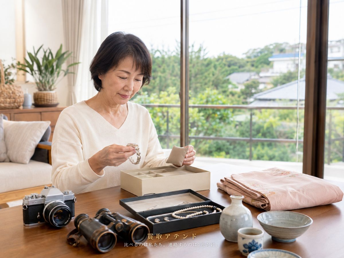 八丈町で出張買取を相談できる品物のイメージ 八丈町で出張買取を相談できる時計やカメラ、着物、食器などの品物イメージ
