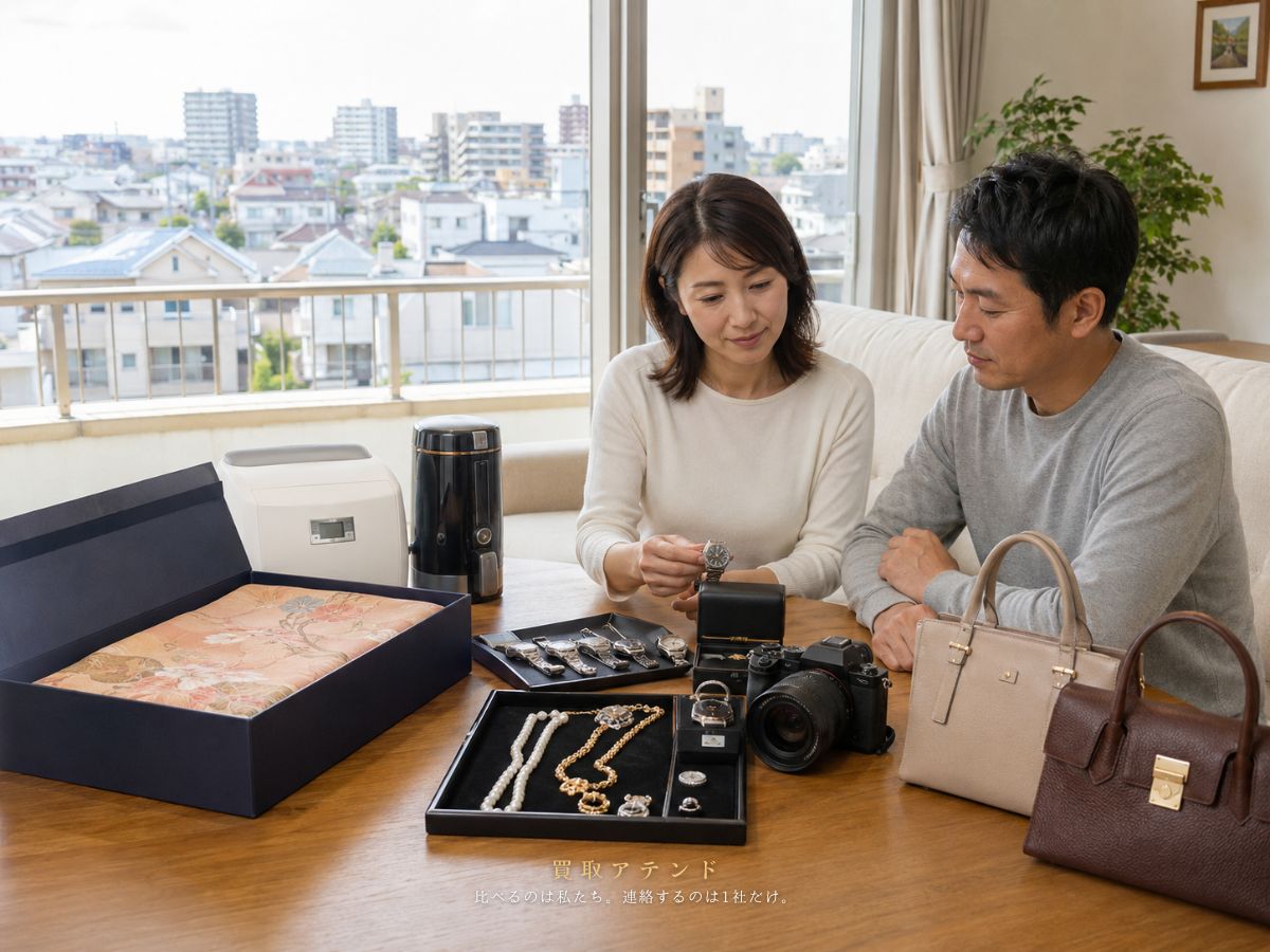 東久留米市で出張買取を相談できるブランド品や時計、カメラ、着物などのイメージ