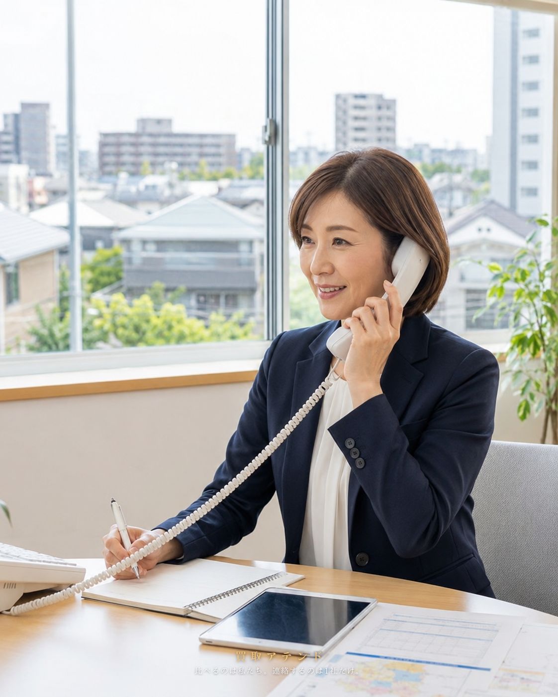 日本人スタッフが東村山市の出張買取相談内容を電話で確認しているイメージ