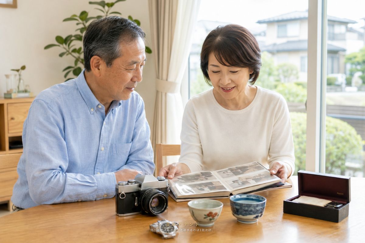 東村山市の戸建てで日本人家族が売却を検討する品物を確認しているイメージ