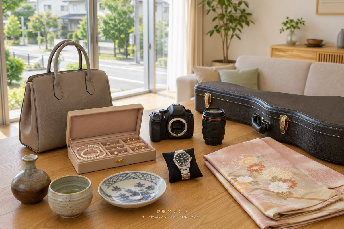 東村山市で出張買取を相談できる時計やカメラやジュエリーなどの品物イメージ