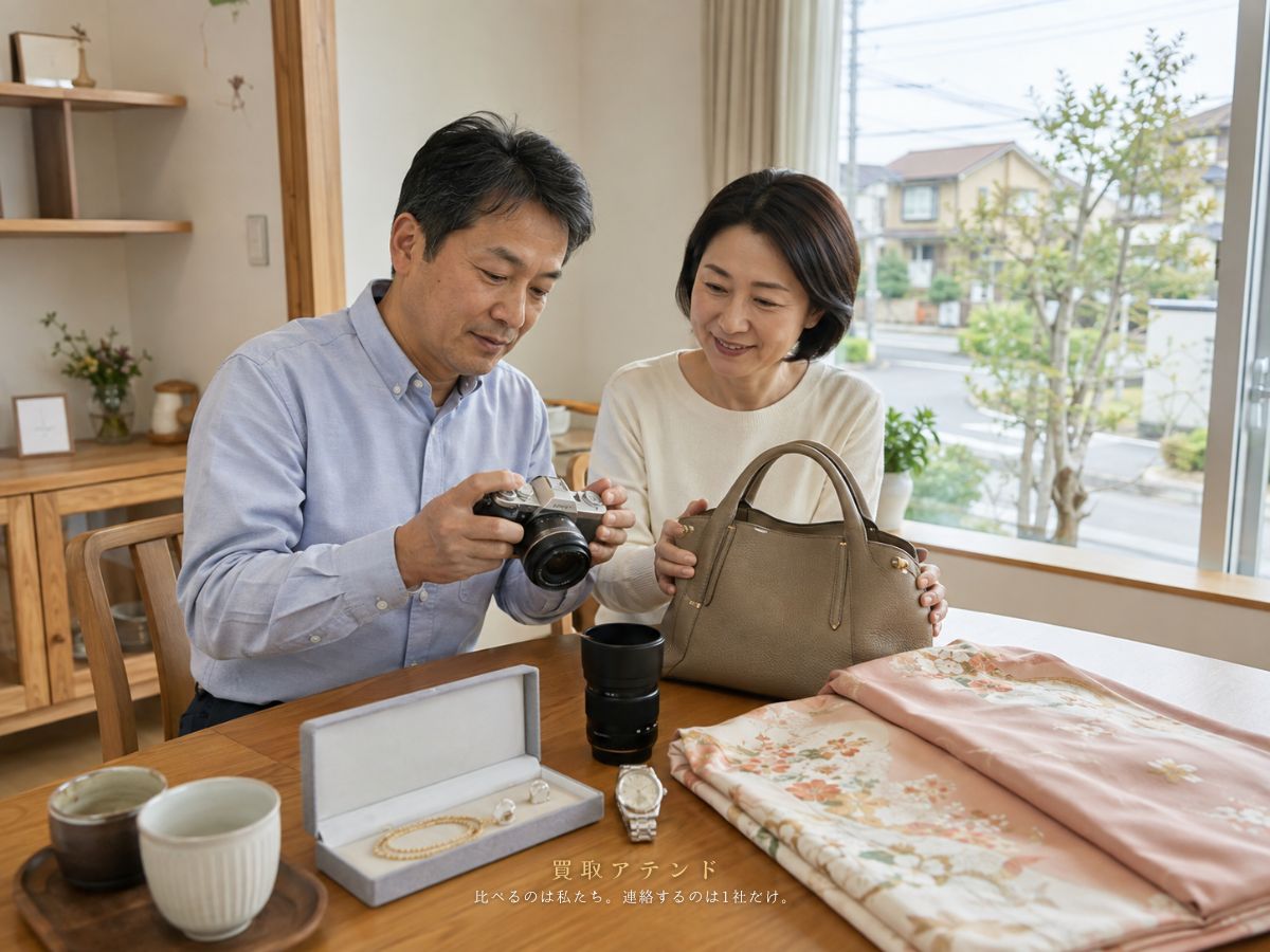 東大和市の自宅で出張買取を相談できるブランド品や時計やカメラなどを確認するイメージ