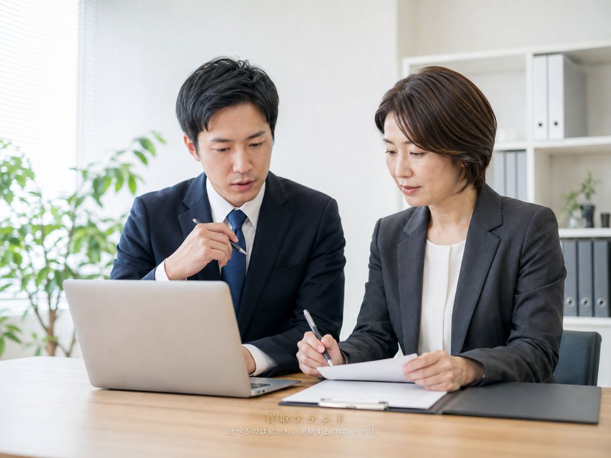 日本人スタッフが個人情報の見えない相談メモとパソコンで共有内容を確認しているイメージ