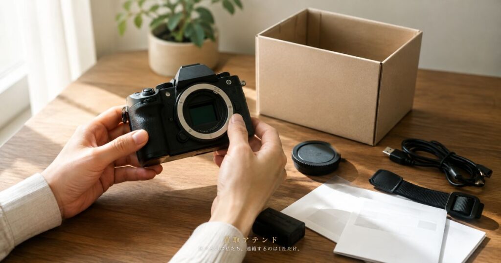 品物の状態と付属品を確認しながら買取査定の要因を整理するイメージ