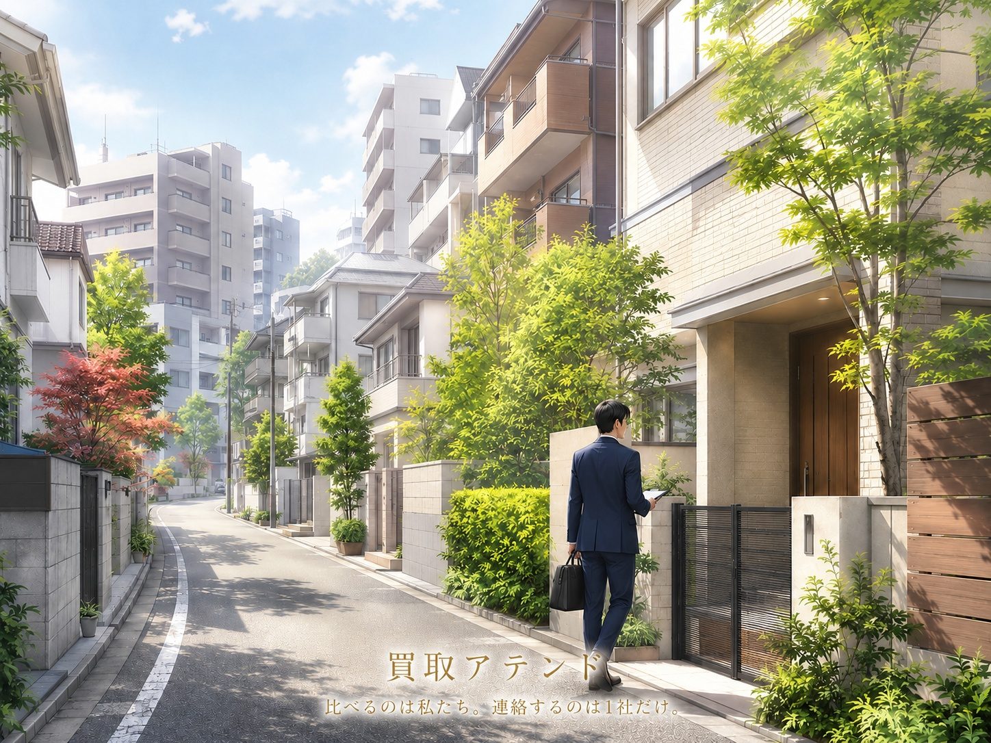 神奈川県の住宅街に出張買取スタッフが訪問するイメージ