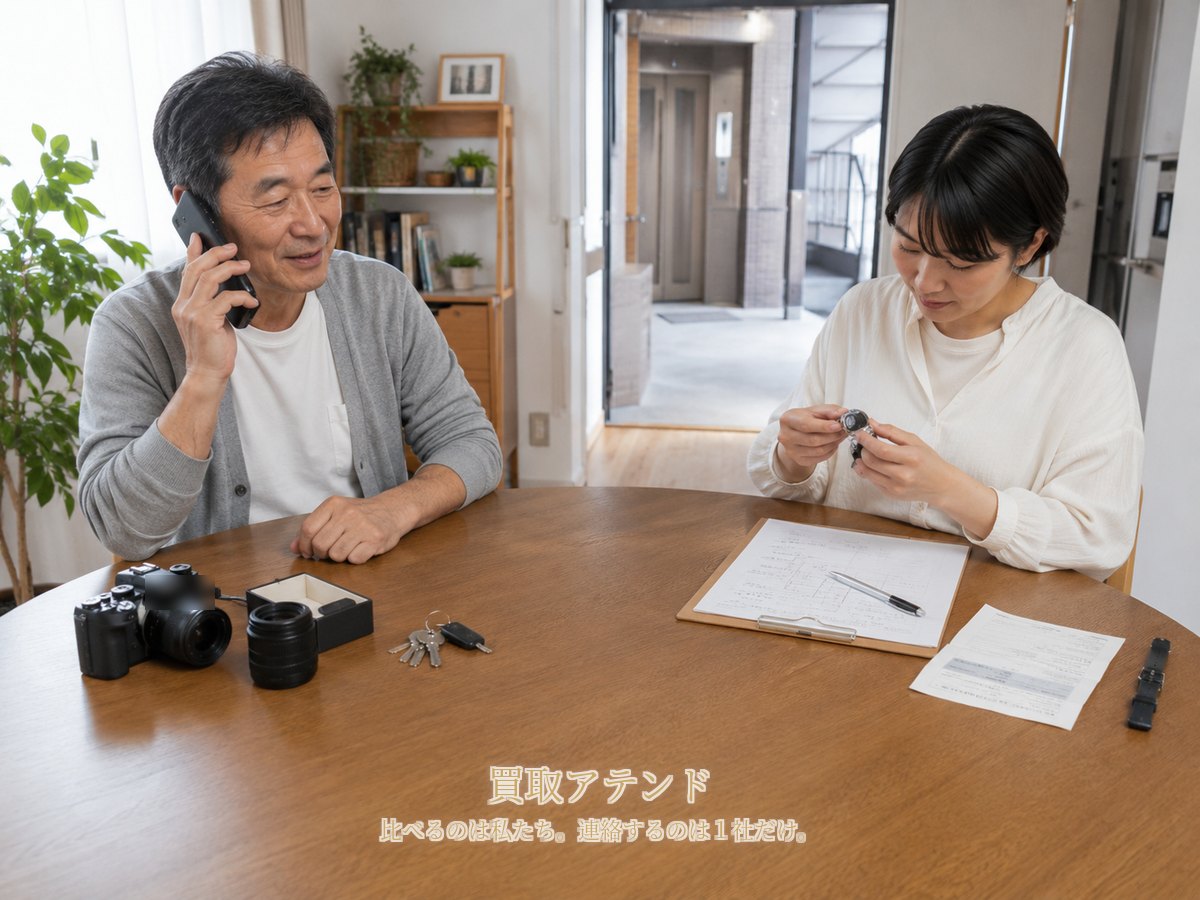 松戸市の集合住宅で親子が電話しながらカメラや保証書、鍵、建物条件のメモを確認している様子