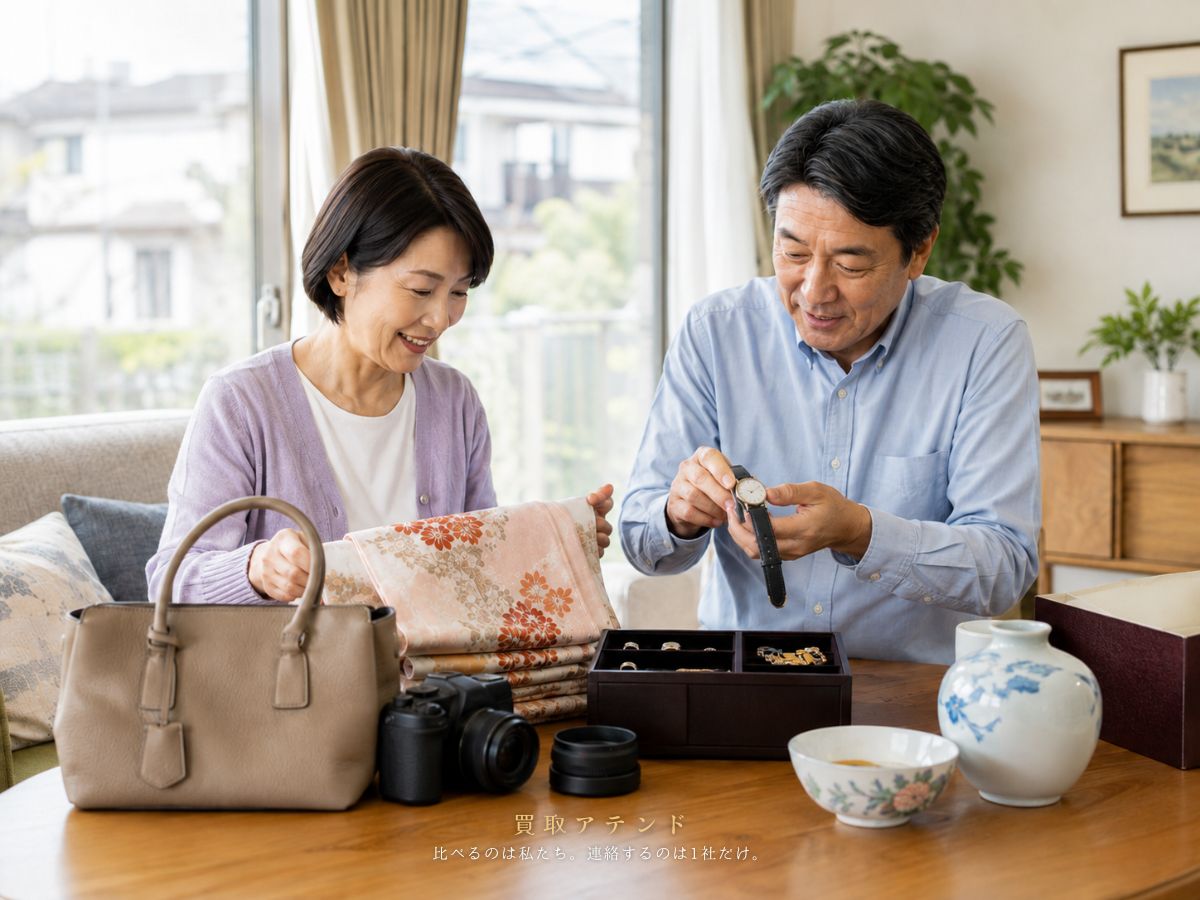 瑞穂町の自宅でブランド品や時計、カメラ、着物などを整理しているイメージ