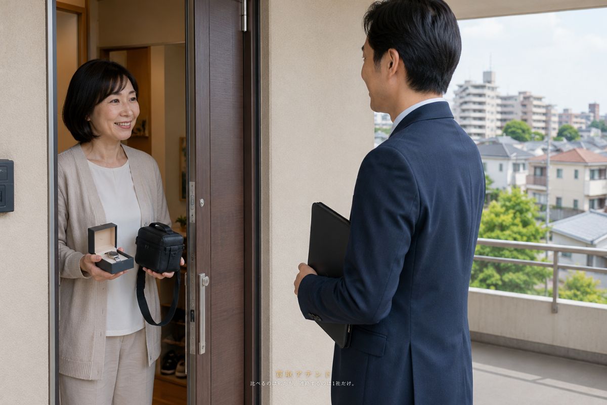 西東京市の住宅へ出張買取スタッフが訪問するイメージ 西東京市のマンションや戸建て住宅へ出張買取スタッフが訪問するイメージ