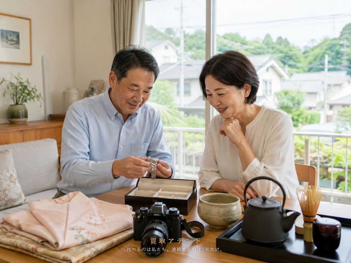 青梅市で出張買取を相談できる時計やカメラ、ジュエリー、着物、骨董品のイメージ