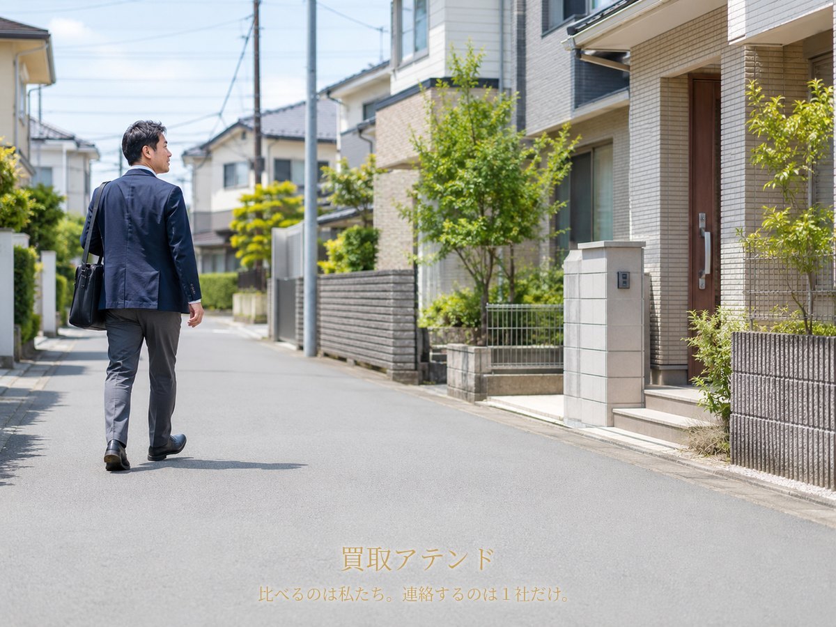 瀬谷区の住宅地へ向かう出張買取スタッフ 瀬谷区の低層住宅地で出張買取スタッフが住宅へ向かうイメージ