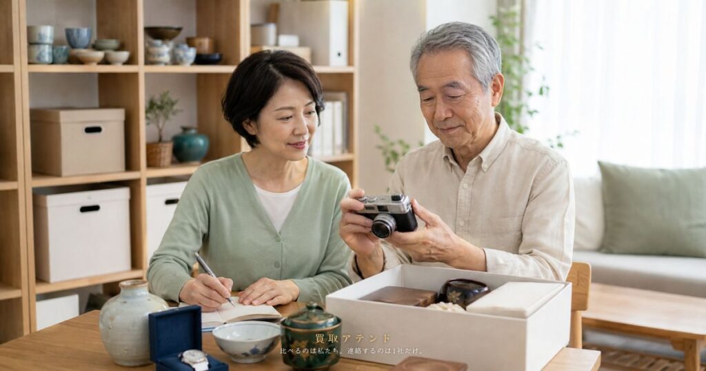 高齢の親に代わる出張買取の相談前に品物と確認事項を整理する日本人家族