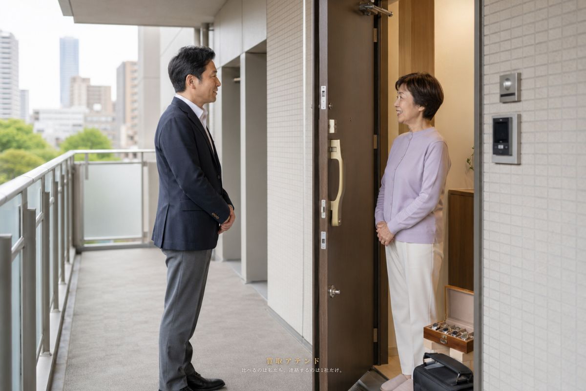 立川市のマンションや戸建て住宅へ出張買取スタッフが訪問するイメージ