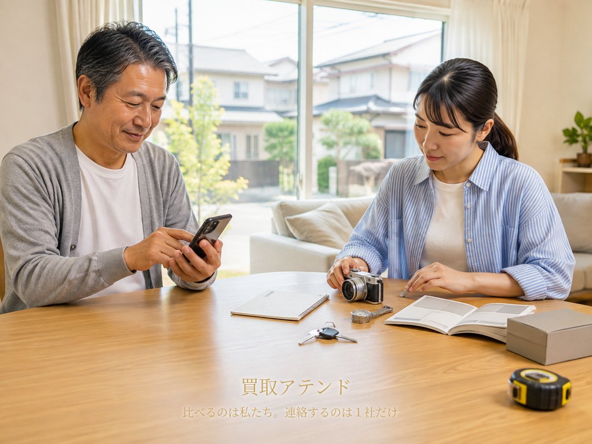 大和市の自宅で日本人の親子が電話をしながら保証書、鍵、品物、建物条件のメモを確認しているイメージ