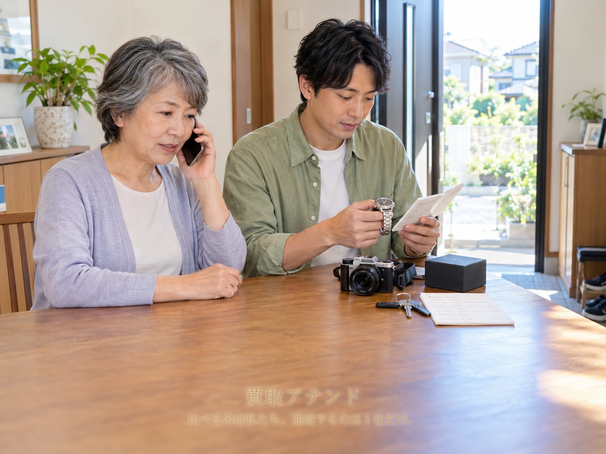 千葉市緑区の住宅で日本人親子が電話をしながらカメラや保証書、鍵、建物条件のメモを確認しているイメージ